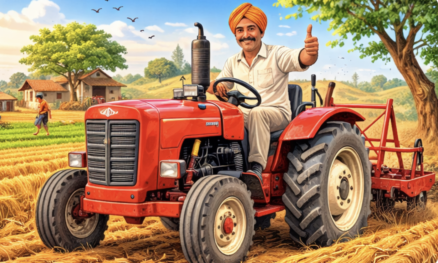 Farmer on tractor in golden wheat field