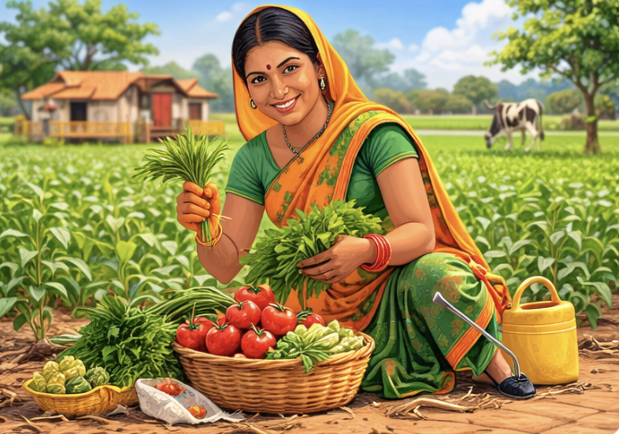 Woman farmer with fresh vegetable harvest